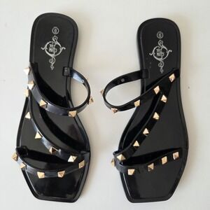 Sole Mates Womens 6 Strappy‎ Studded Black Copper Slip On Sandals Goth Metal
